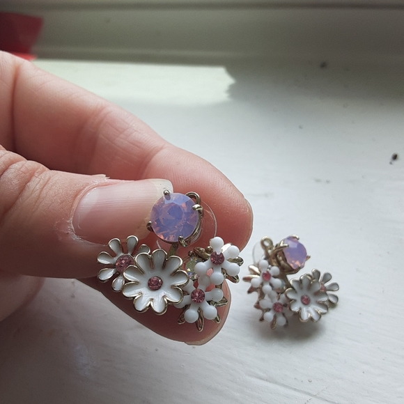 Betsey Johnson Jewelry - Adjustable Front & Back Rhinestone Flower Earrings